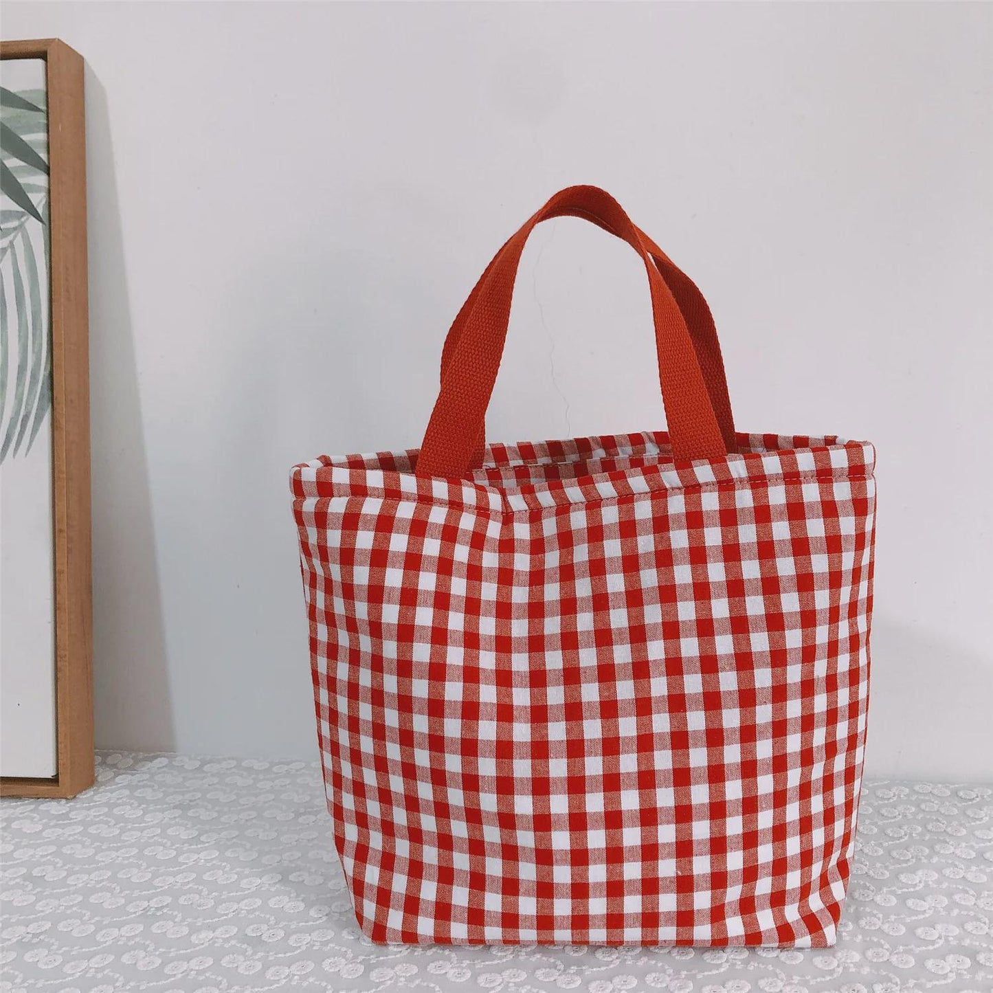 PERSONALIZED - Insulated Cotton Fabric Gingham Plaid lunch bag - box - Zipper - Picnic - Tote for office - kids - work - Bento ** PRESALE**