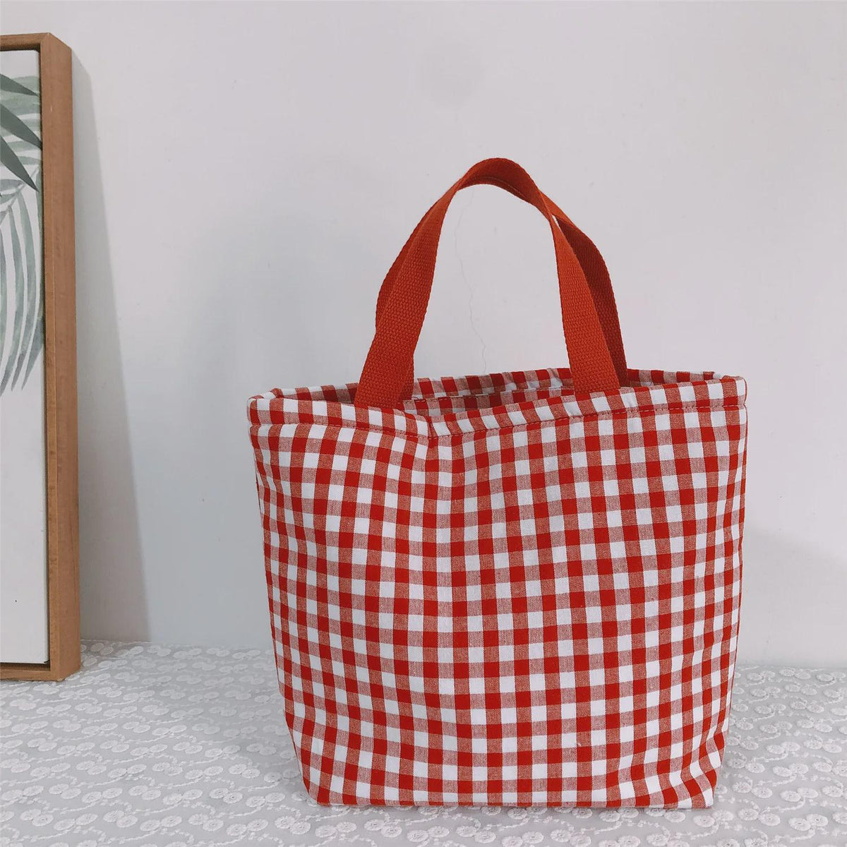 PERSONALIZED - Insulated Cotton Fabric Gingham Plaid lunch bag - box - Zipper - Picnic - Tote for office - kids - work - Bento ** in stock**