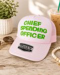 Chief Spending Officer 3D Puff Vinyl Trucker Hat | Funny Womens Foam Trucker Hat | Trendy Pink Snapback | CSO-holiday shopping - gift-giver