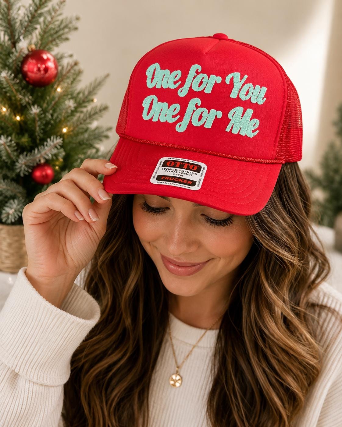 One for You One for Me Puff Vinyl Christmas Trucker Hat | Funny Holiday Foam Hat | shopping hat/ | Matching Christmas Gift | gifting