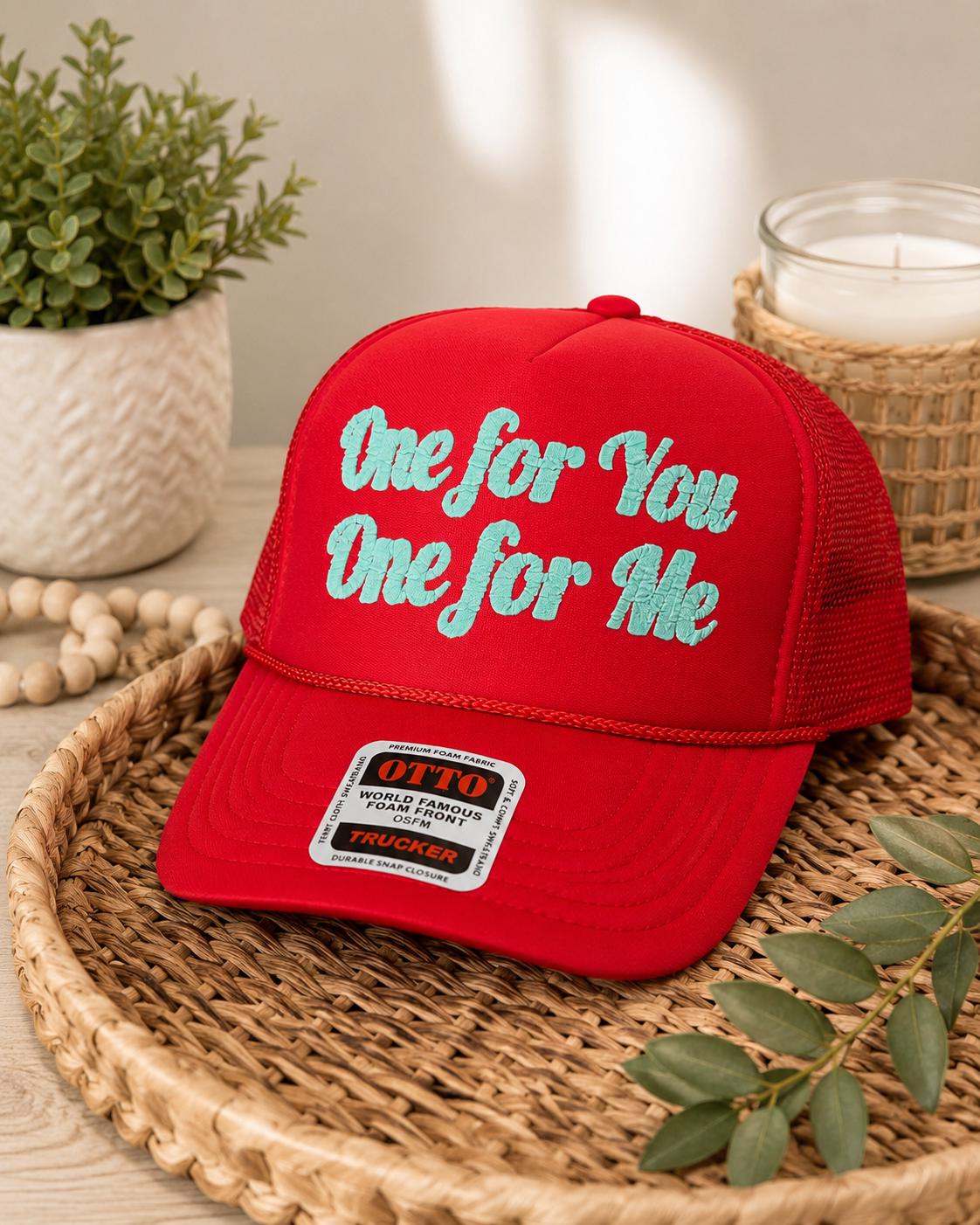 One for You One for Me Puff Vinyl Christmas Trucker Hat | Funny Holiday Foam Hat | shopping hat/ | Matching Christmas Gift | gifting
