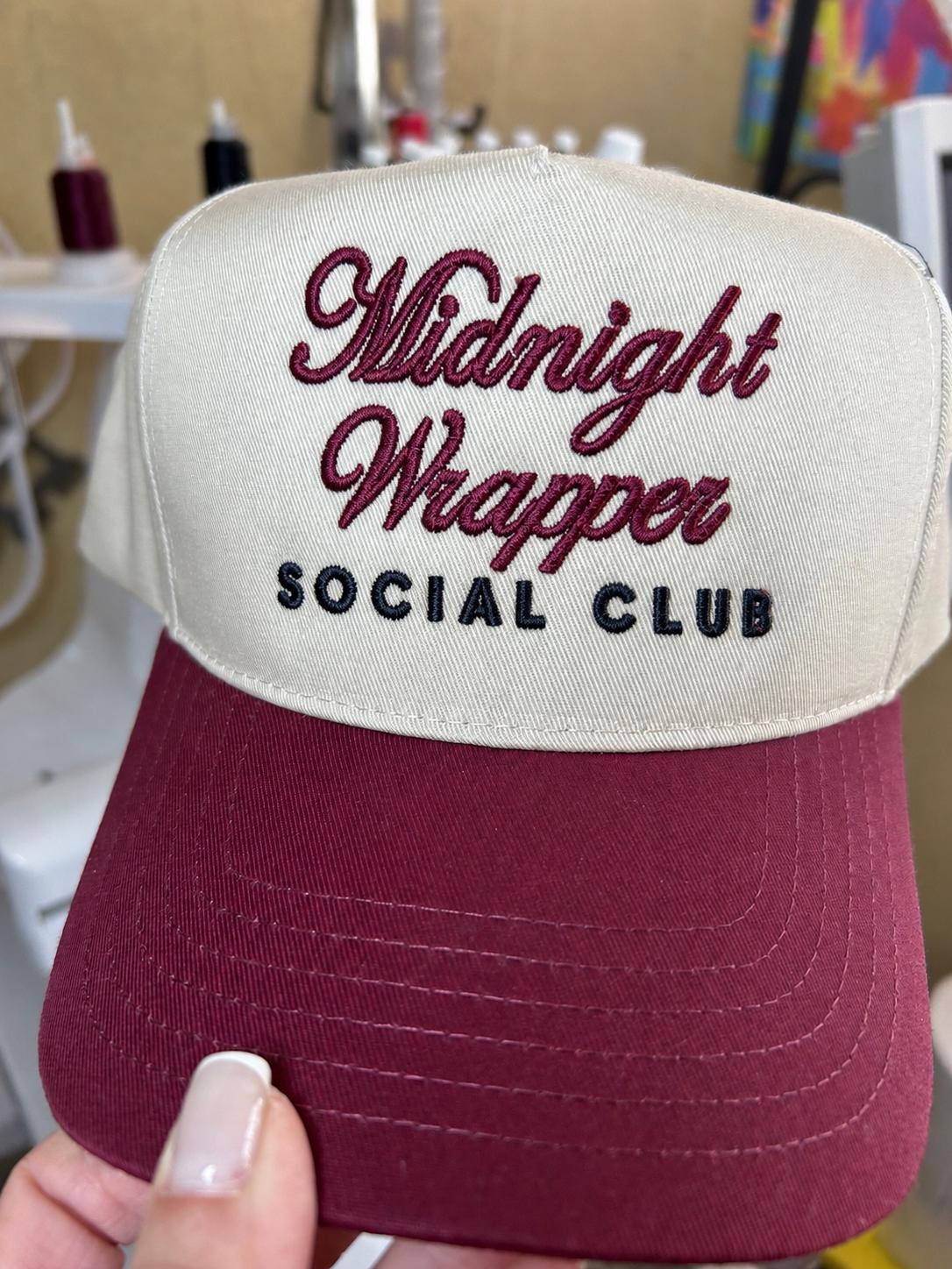 Embroidered Midnight Wrapper Social Club Hat | Funny Christmas Trucker Hat | Embroidered Holiday Cap | Christmas Eve Gift Wrapper