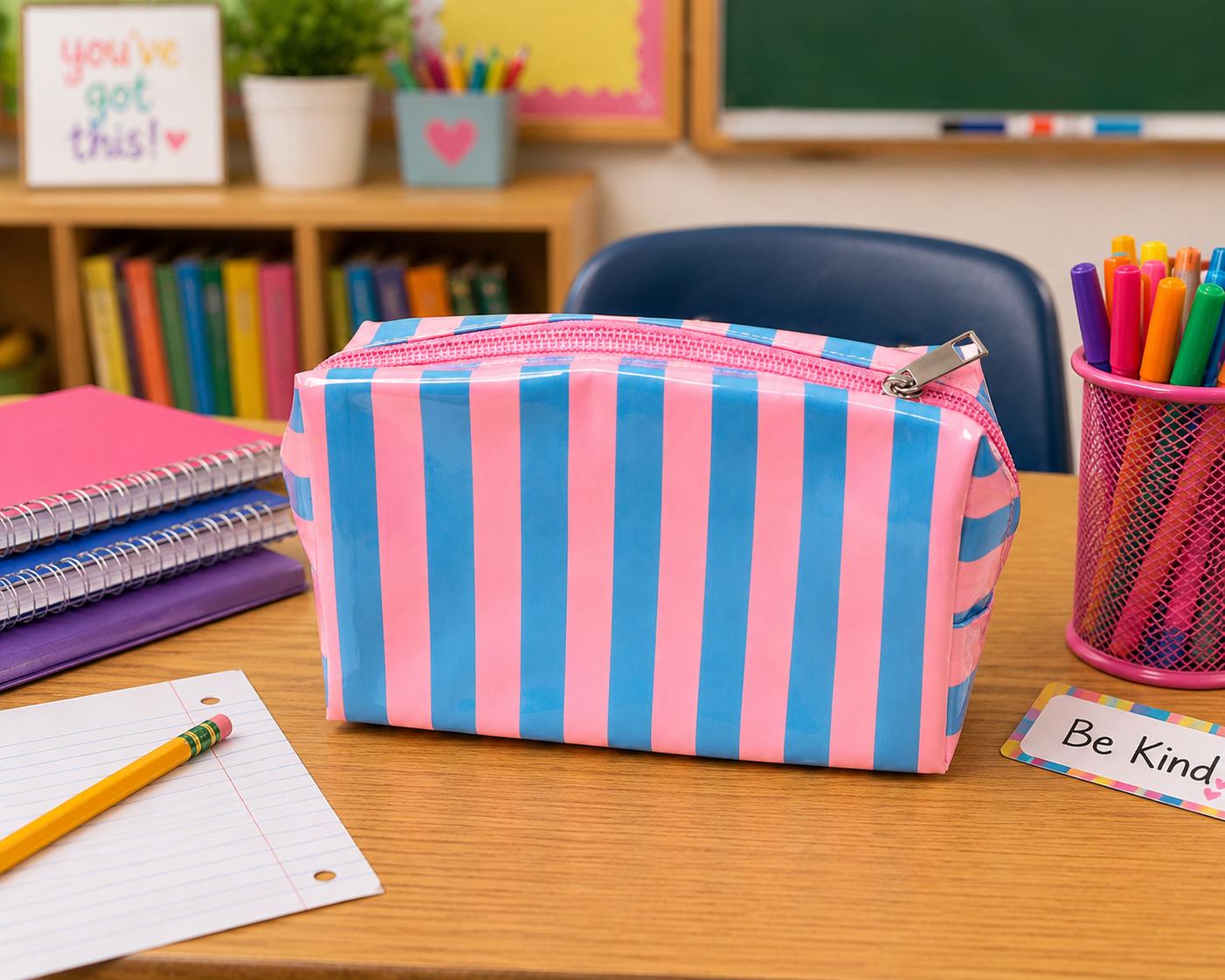 Personalized Striped Cosmetic Bag | pencil bag- Custom Makeup Bag | Monogram Travel Pouch | Bridesmaid Gift - back to school - pencil case