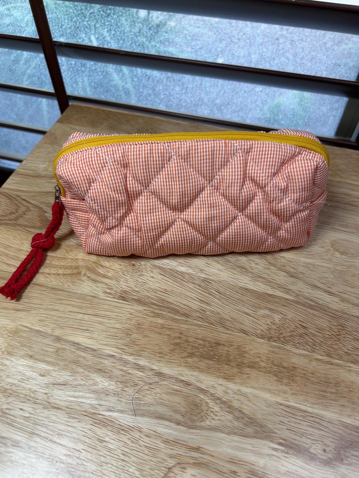 Personalized Quilted gingham - Cosmetic Bag - pencil case bag | Monogram Makeup Bag | Travel Toiletry Organizer | Teacher  | College Gift