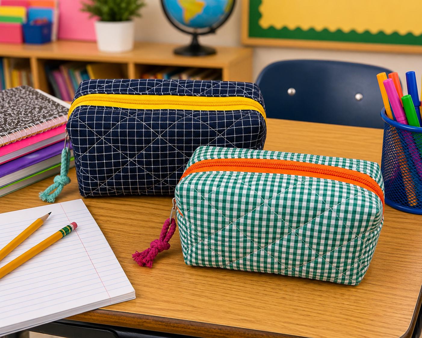 Personalized Quilted gingham - Cosmetic Bag - pencil case bag | Monogram Makeup Bag | Travel Toiletry Organizer | Teacher  | College Gift
