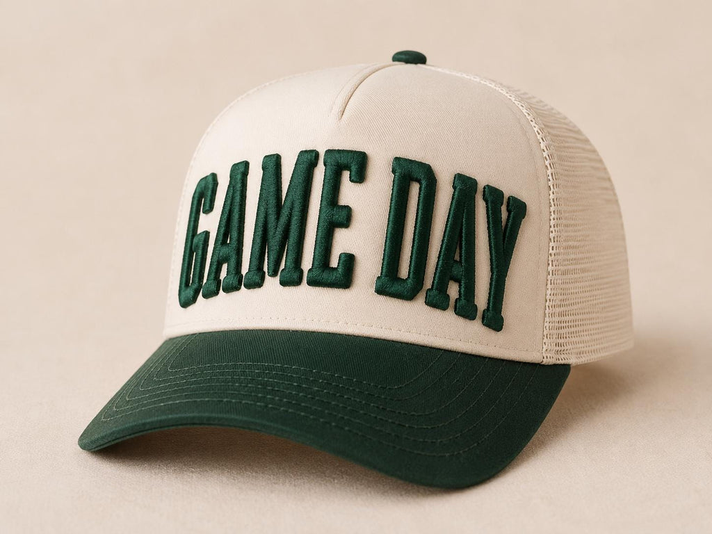 Custom 3D Puff Embroidered game Day Hat | Personalized Mascot | School Spirit Cap- Game Day | Custom Team- unisex- raised text - tall font-