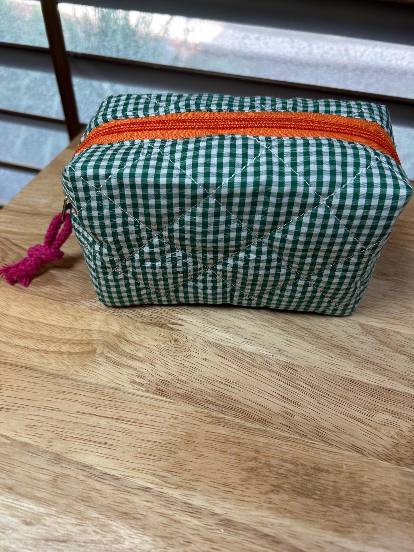 Personalized Quilted gingham - Cosmetic Bag - pencil case bag | Monogram Makeup Bag | Travel Toiletry Organizer | Teacher  | College Gift