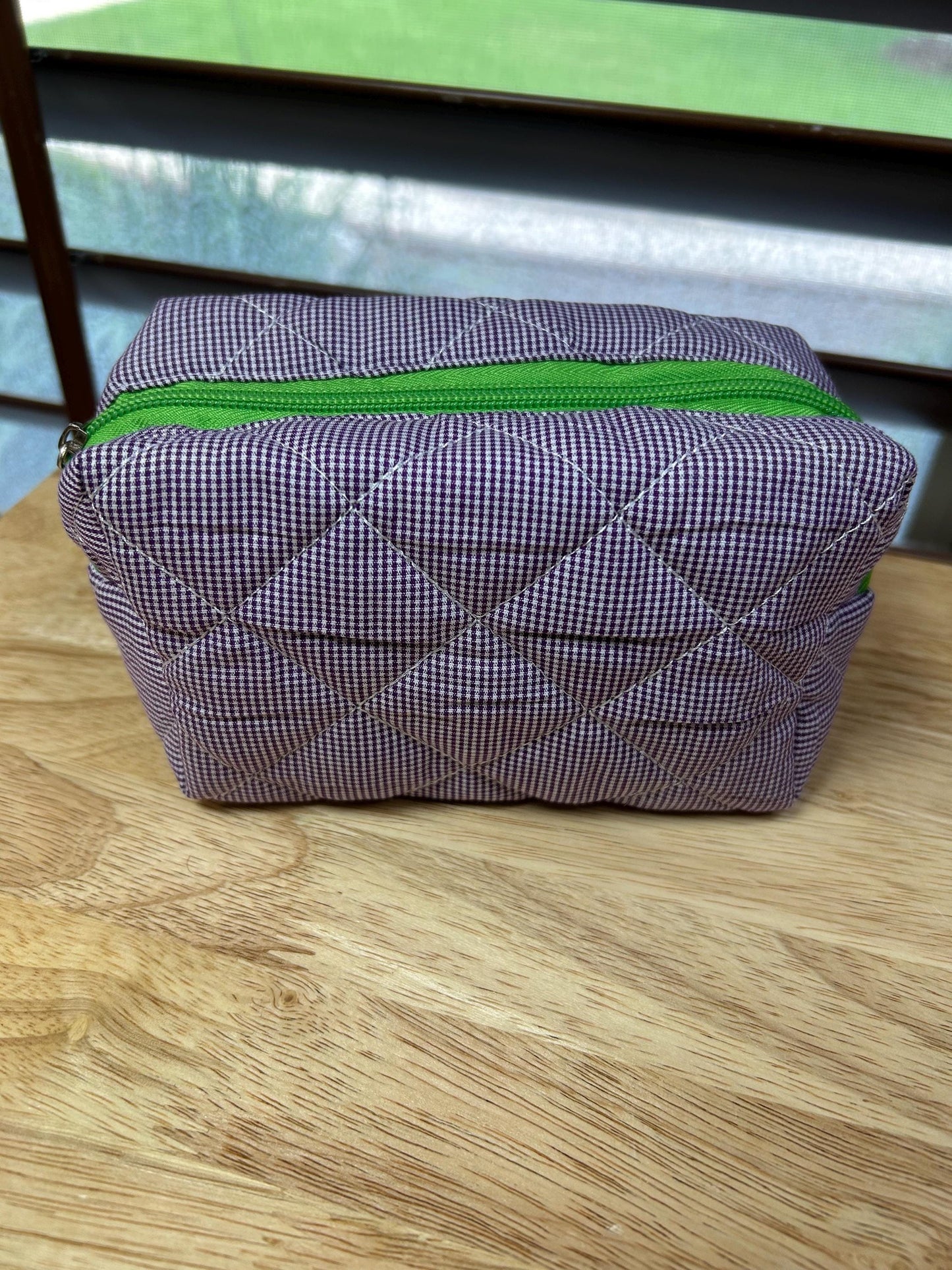 Personalized Quilted gingham - Cosmetic Bag - pencil case bag | Monogram Makeup Bag | Travel Toiletry Organizer | Teacher  | College Gift