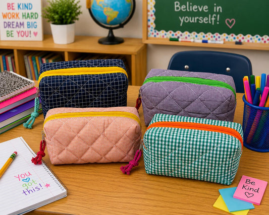 Personalized Quilted gingham - Cosmetic Bag - pencil case bag | Monogram Makeup Bag | Travel Toiletry Organizer | Teacher  | College Gift