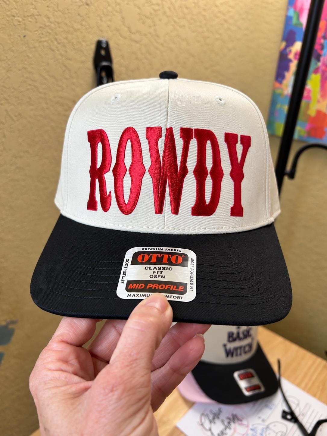 Western Trucker Hat, Rowdy Cowboy Hat, Metallic Red Puff Hat, Western Snapback Cap, Rodeo Hat, Cowgirl Gift, Raised Vinyl Hat