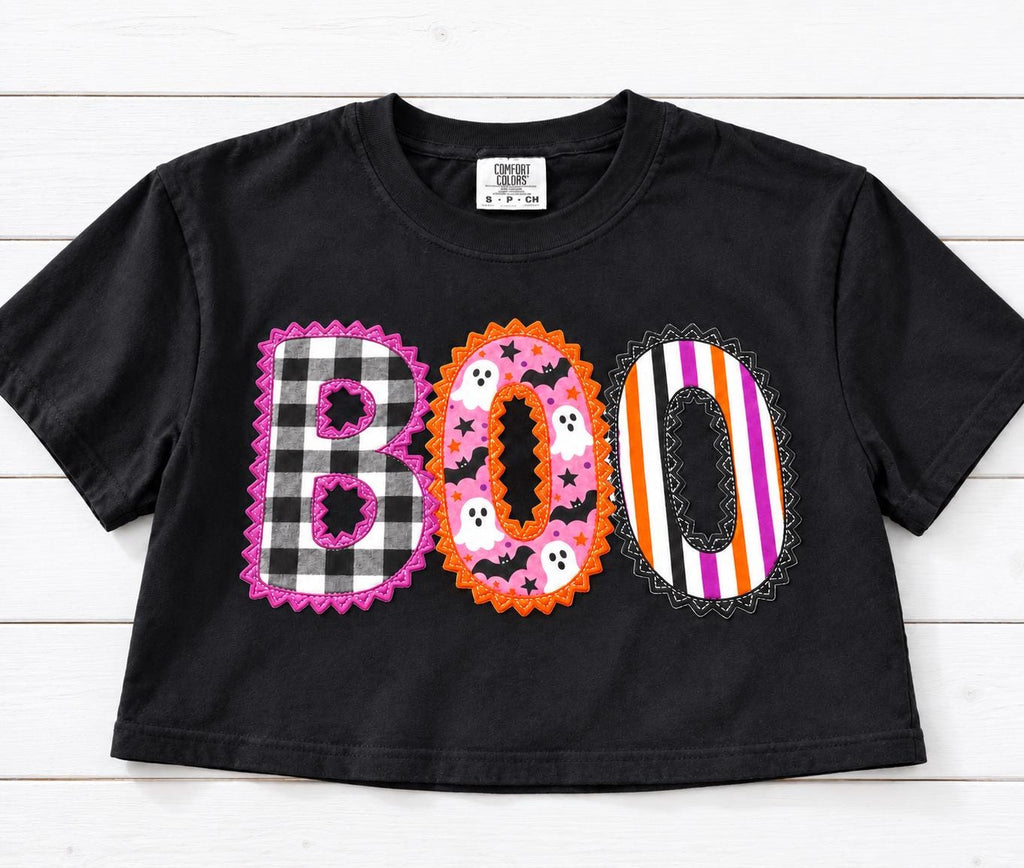 Cute Halloween Cropped Shirt, Pink BOO Ghost Tee, Black Comfort Colors Crop Top, Spooky Season Outfit