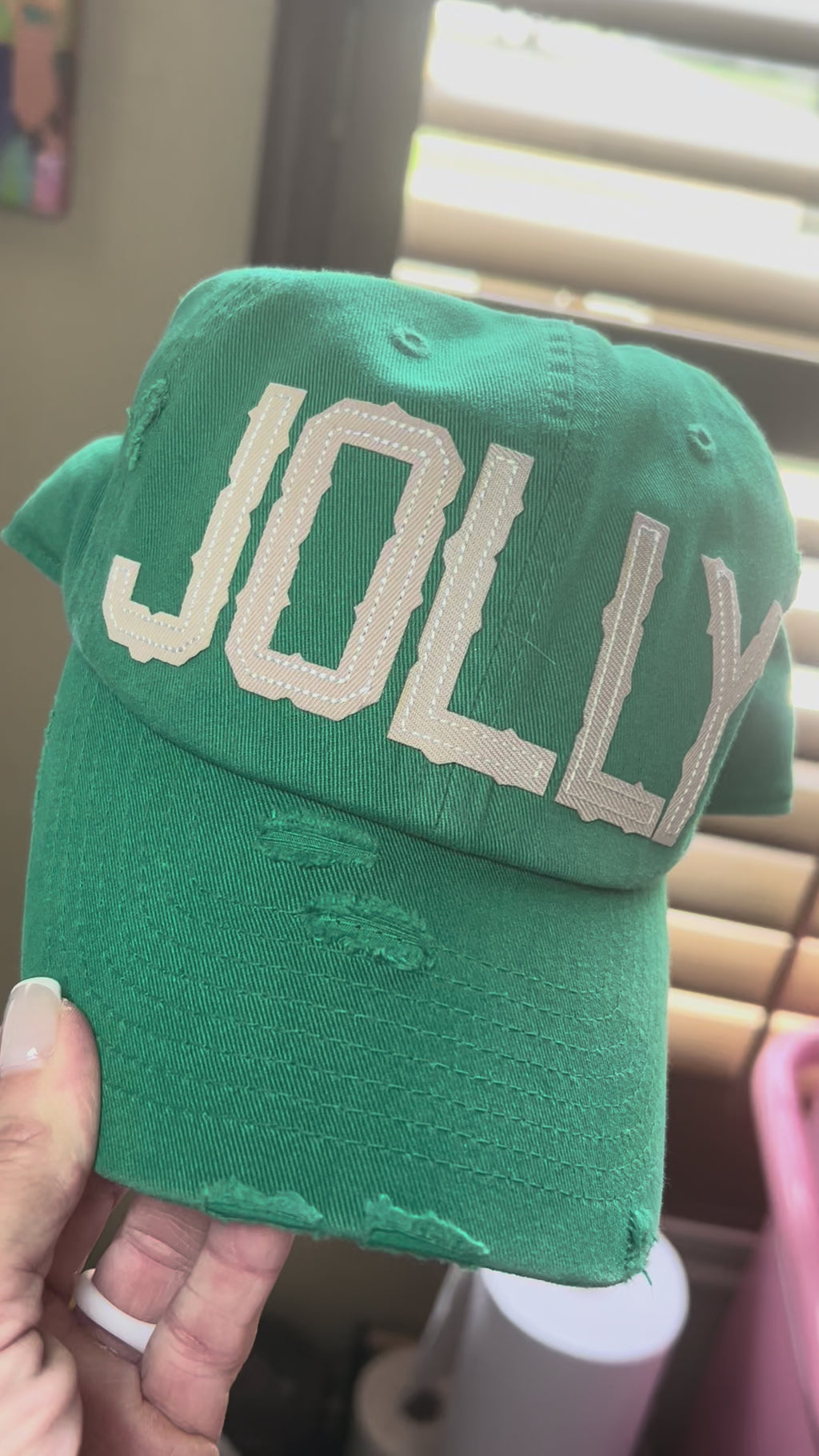JOLLY Distressed Appliqué Hat | Vintage Christmas Baseball Cap - Dad hat