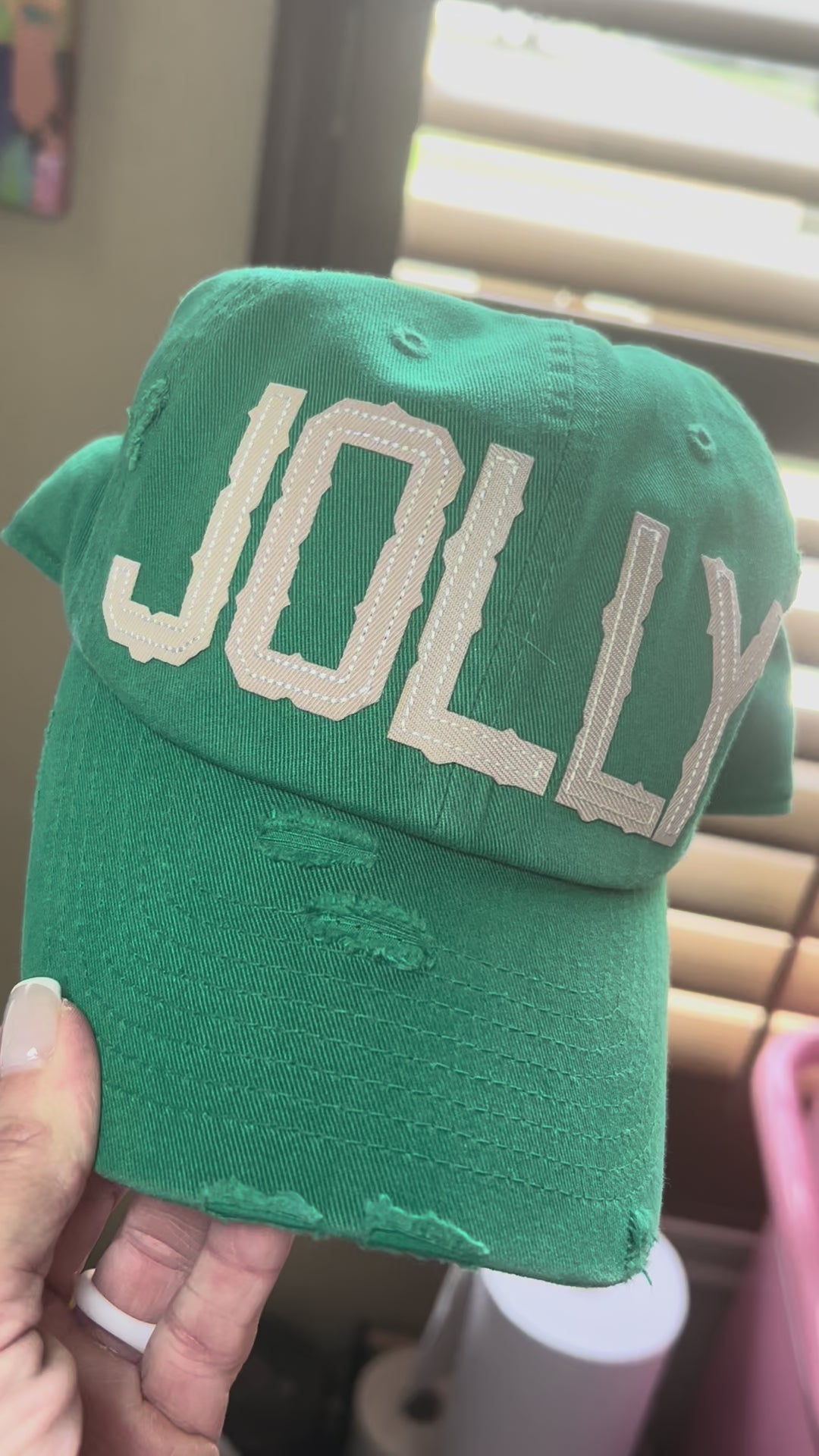 JOLLY Distressed Appliqué Hat | Vintage Christmas Baseball Cap - Dad hat