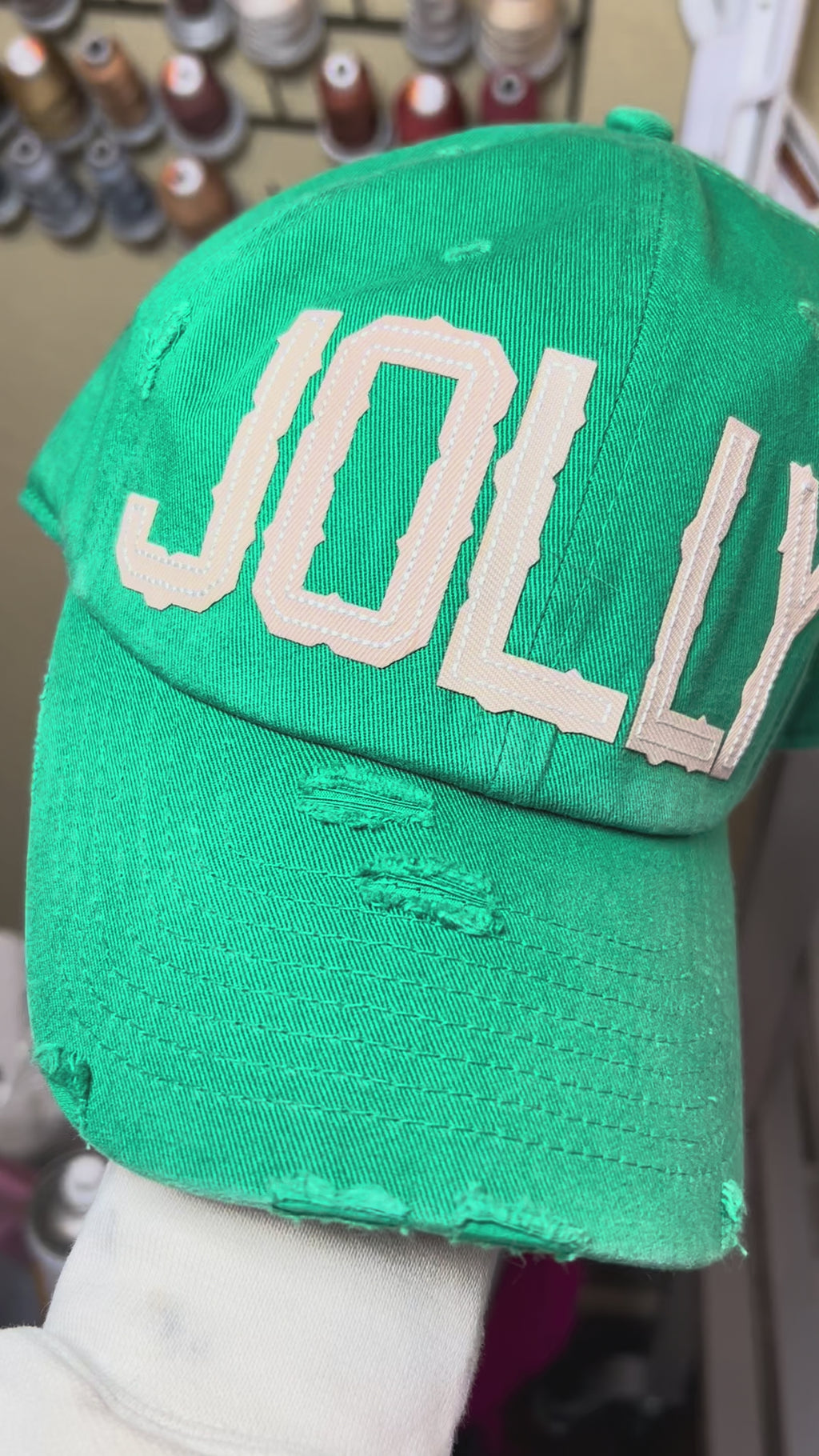 JOLLY Distressed Appliqué Hat | Vintage Christmas Baseball Cap - Dad hat
