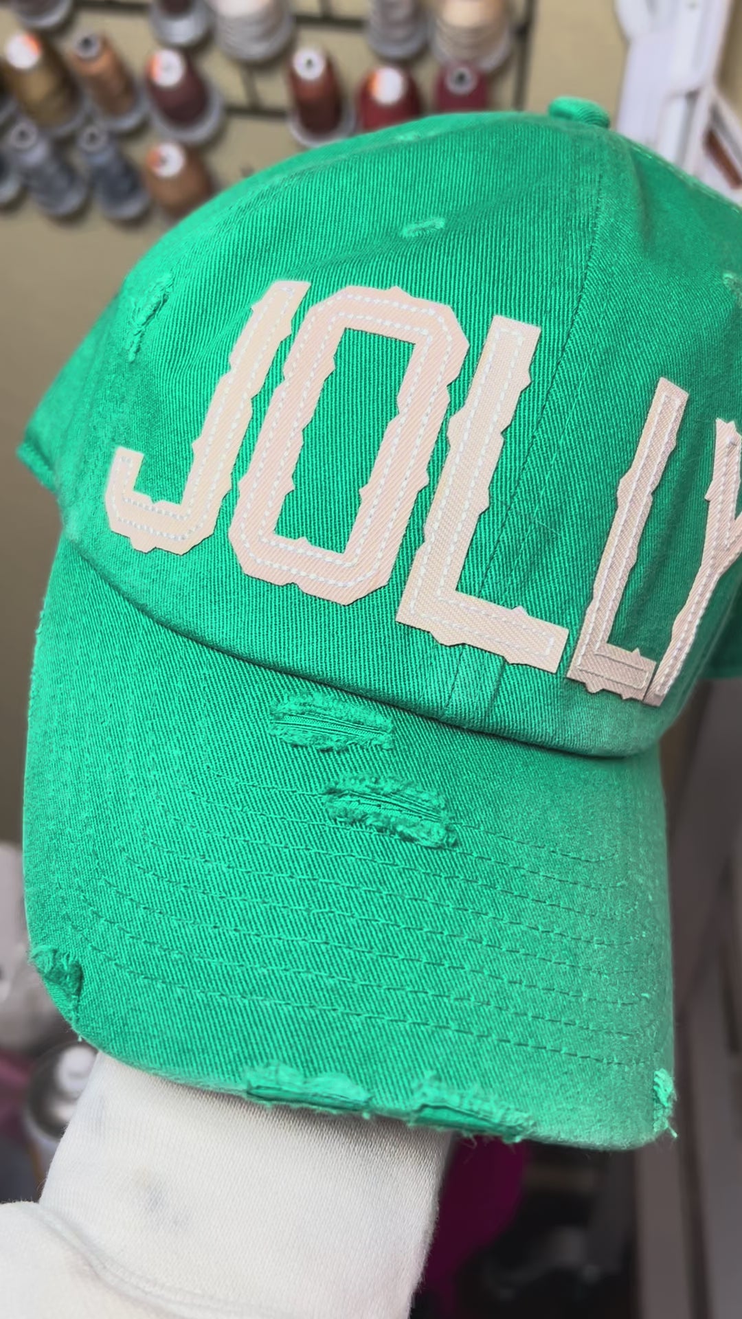 JOLLY Distressed Appliqué Hat | Vintage Christmas Baseball Cap - Dad hat